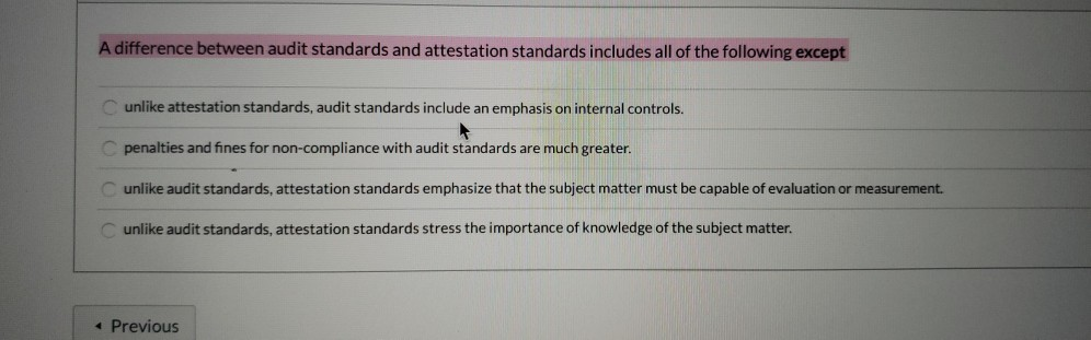  A difference between audit standards and attestation standards includes all of