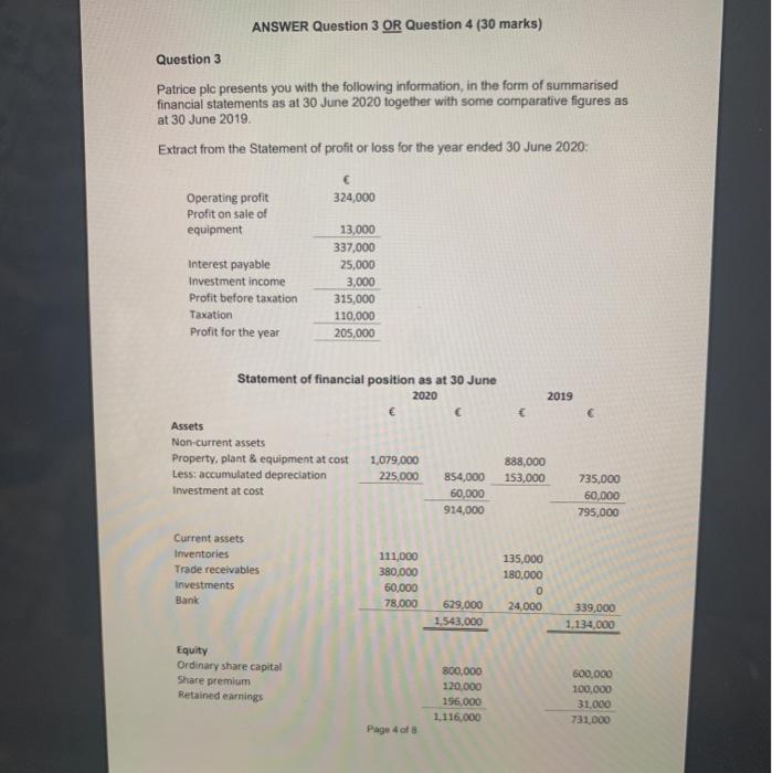 ANSWER Question 3 OR Question 4 (30 marks) Question 3 Patrice