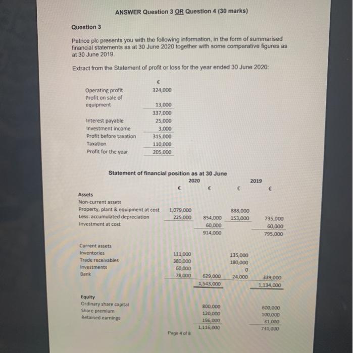  ANSWER Question 3 OR Question 4 (30 marks) Question 3 Patrice