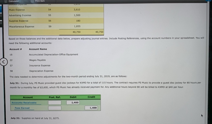 Music as of July 31, 2019 is as follows: PS Music Unadjusted