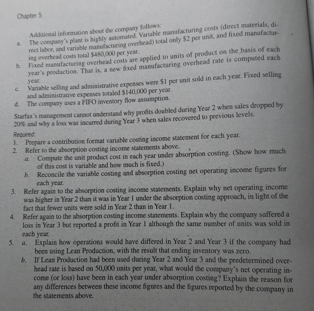 and Production; Loan Production (L01, LO2, LO3, L04] Starfox, Inc, manufactures a