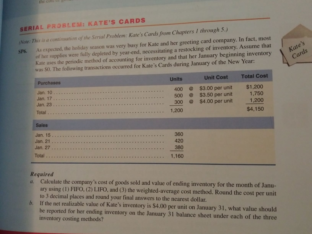  the cos SERIAL PROBLEM: KATE'S CARDS 1 through 5.) (Note: This