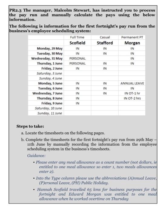 employed by North Park Stationery Supplies. Below are excerpts from their individual