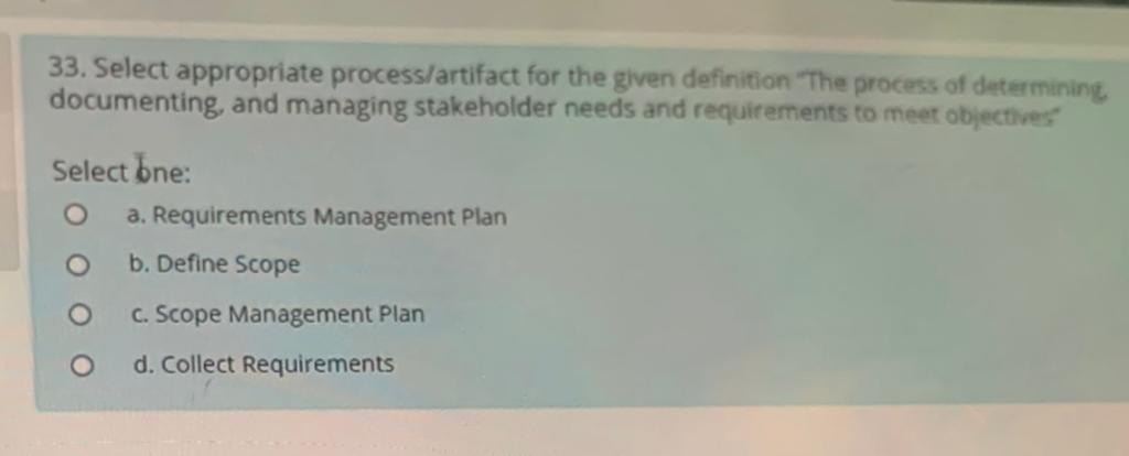 the project management plan that describes how project and product requirements will