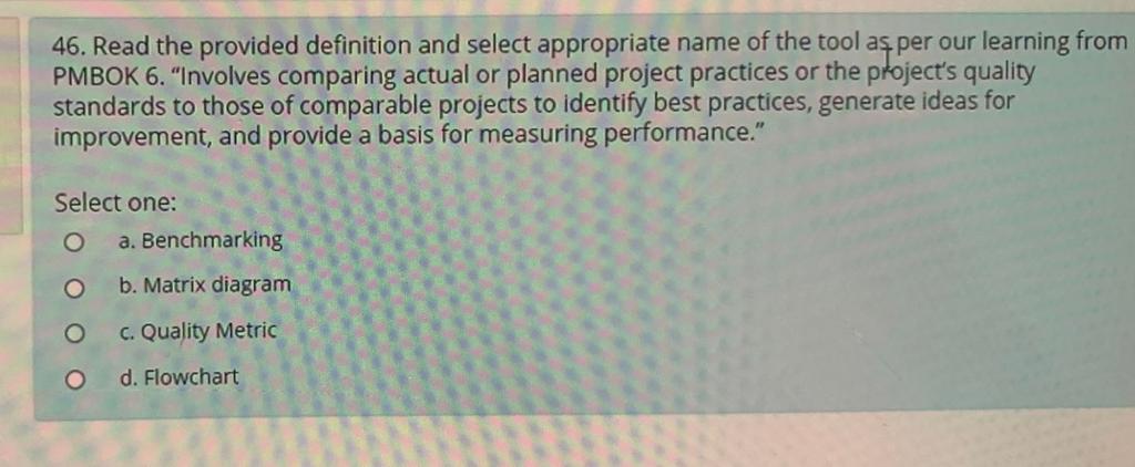 appropriate process/artifact for the given definition." A grid that links product requirements