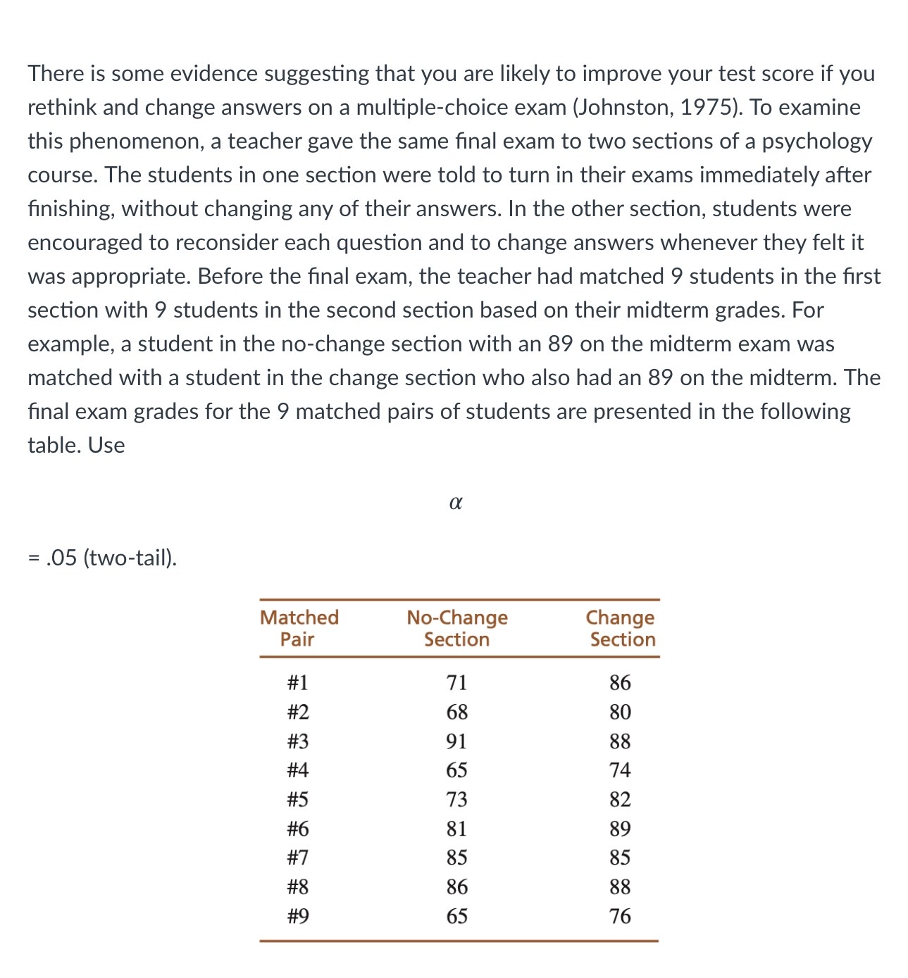 Dependent Sample t testPlease use scientific calculator, t table, and pieces of