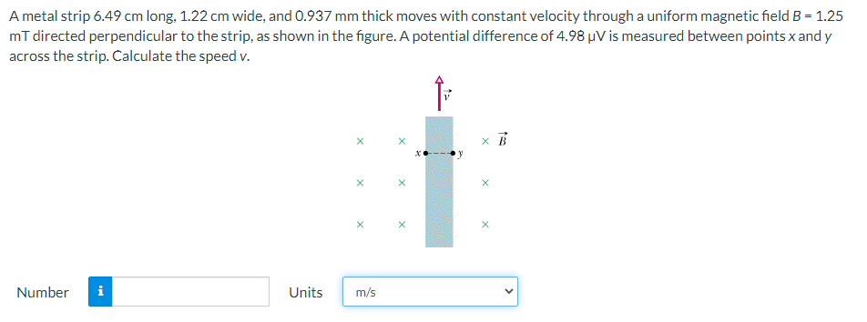 A metal strip 6.49 cm long, 1.22 cm wide, and 0.937 mm
