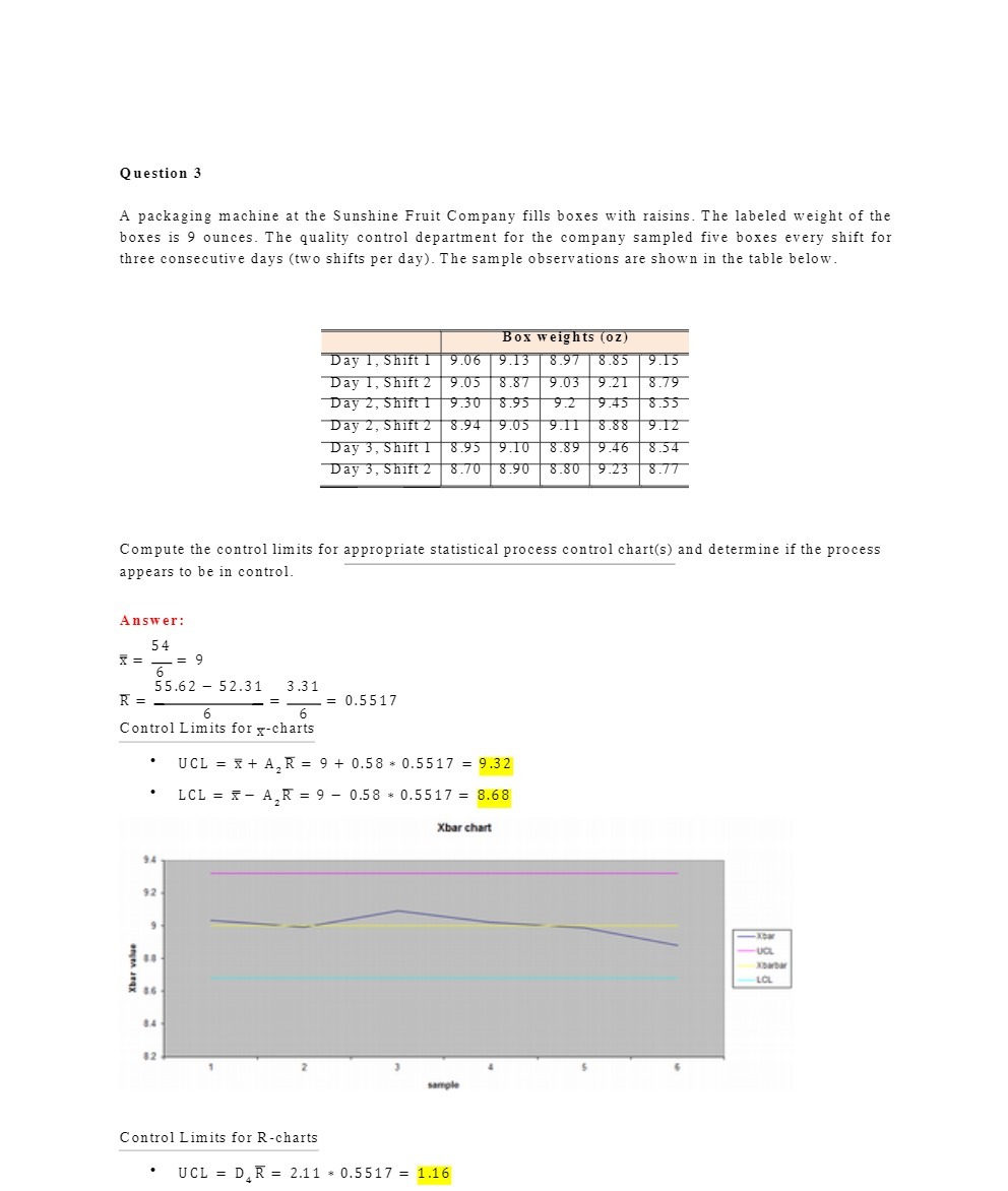  Question 3 A packaging machine at the Sunshine Fruit Company fills