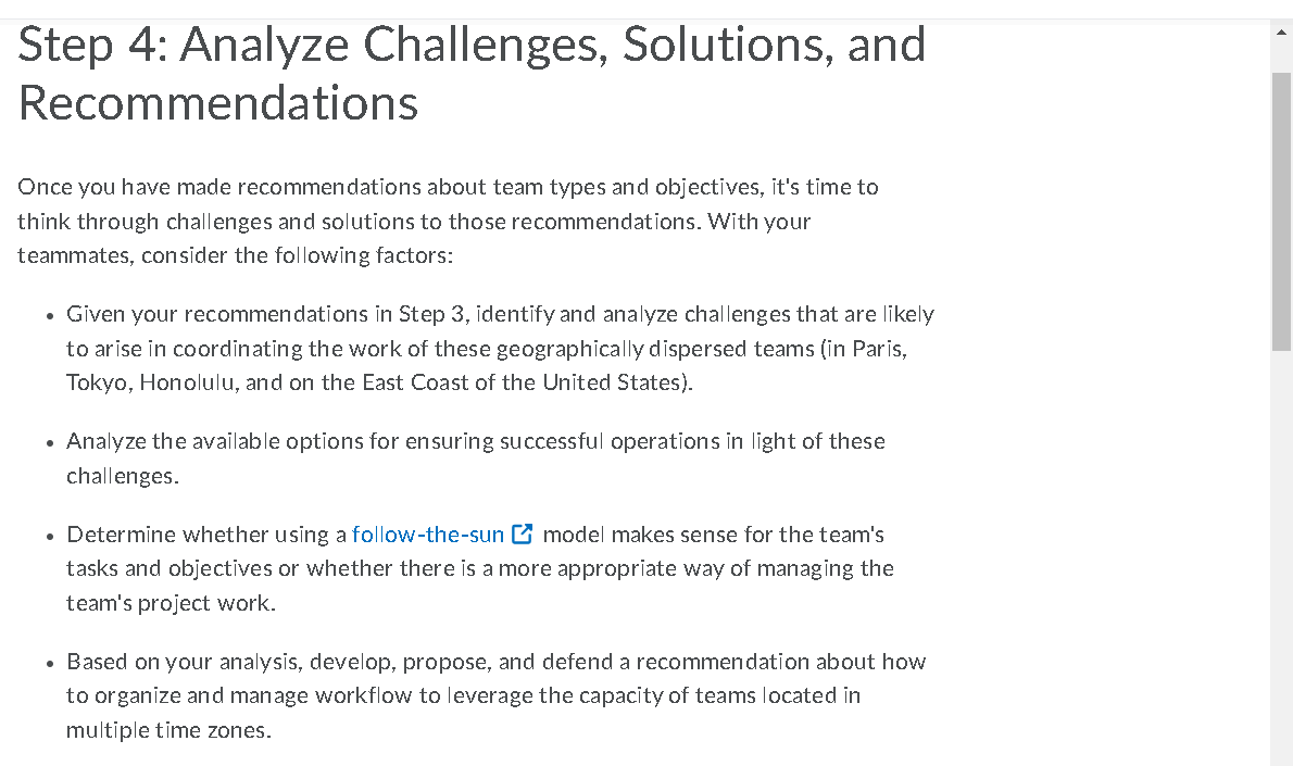 Analyze Challenges, Solutions, and Recommendations for a virtual team Step 4: Analyze