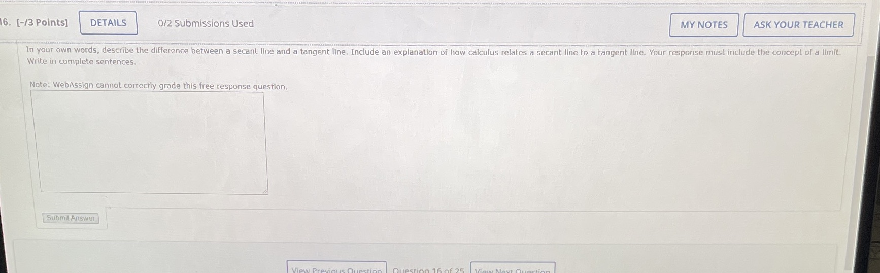  6. [-/3 Points] DETAILS 0/2 Submissions Used MY NOTES ASK YOUR