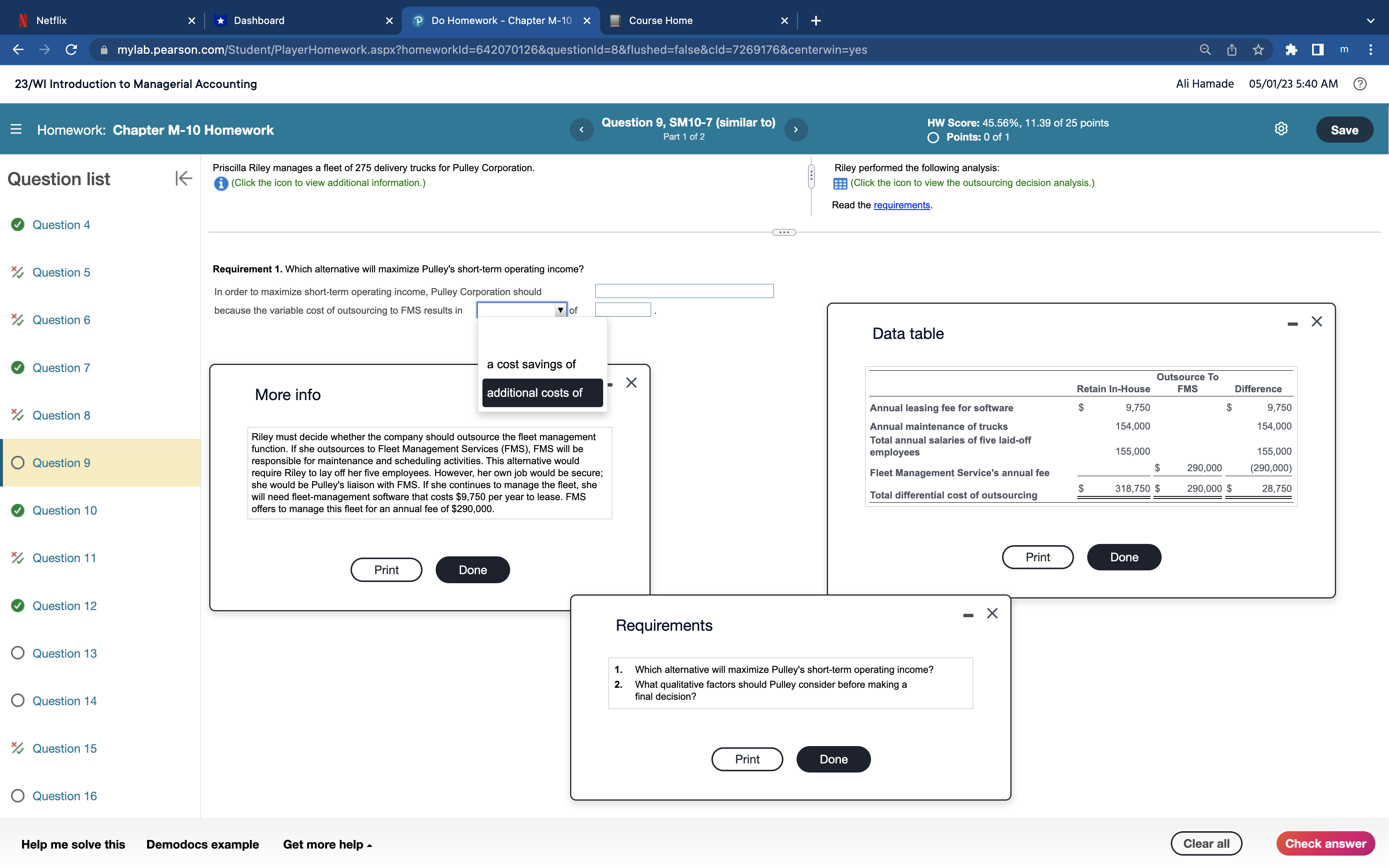  N Netflix X *Dashboard Do Homework - Chapter M-10 x Course