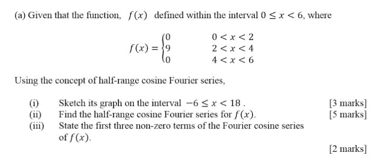 (a) Given that the function, f (x) defined within the interval 0