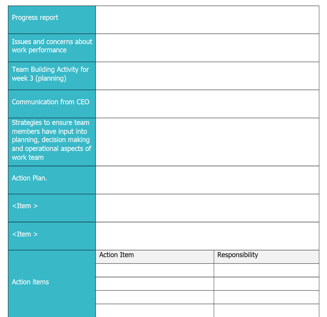  Progress report Issues and concerns about work performance Team Building Activity