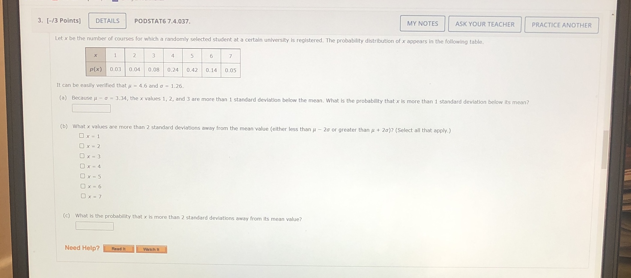  3. [-/3 Points] DETAILS PODSTAT6 7.4.037. MY NOTES ASK YOUR TEACHER