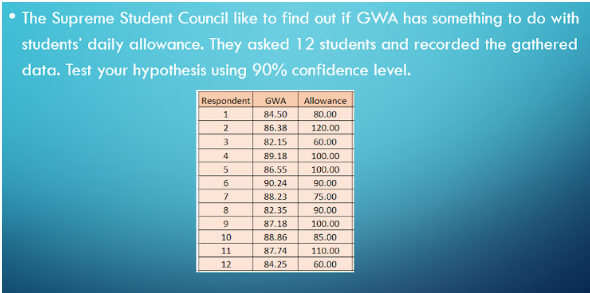 Subject: Statistics 1. Given the problem below, what are the null and