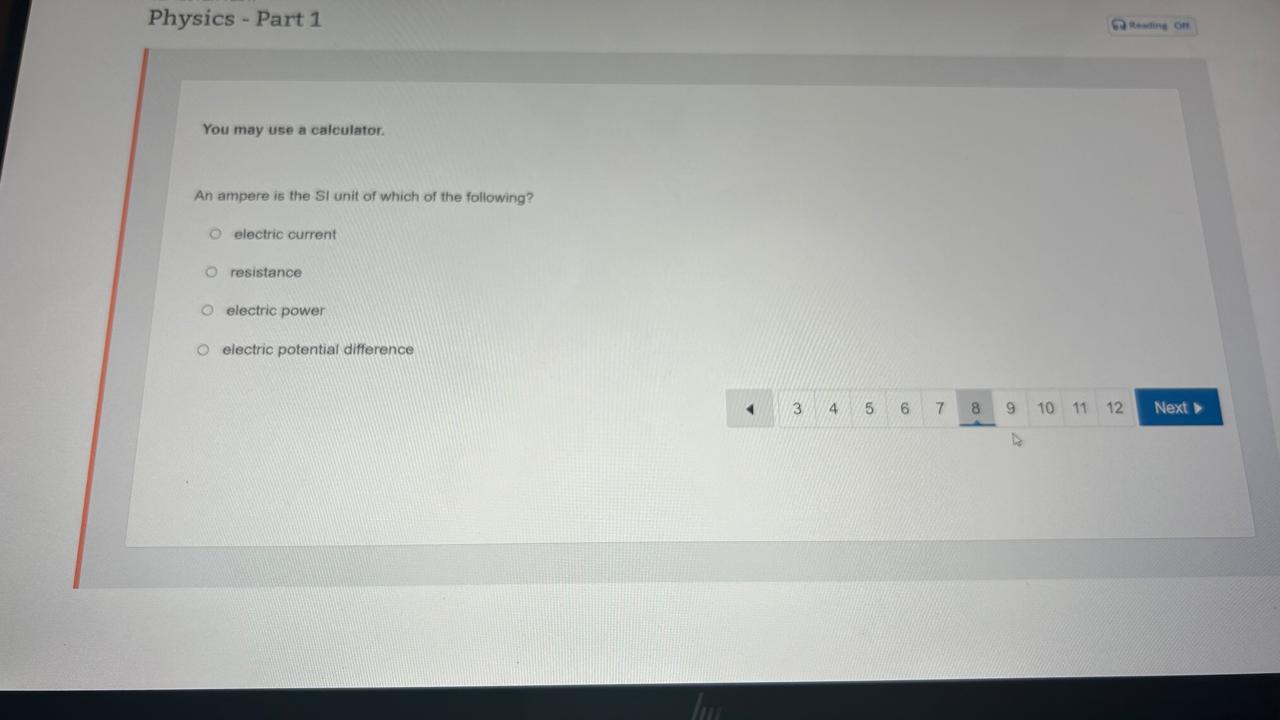  Physics - Part 1 Reading on You may use a calculator.