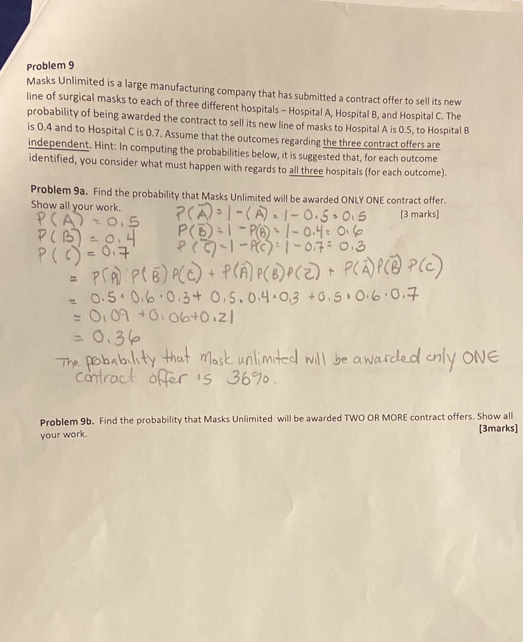 I need problem 9 b answered with an explanation Problem 9 Masks