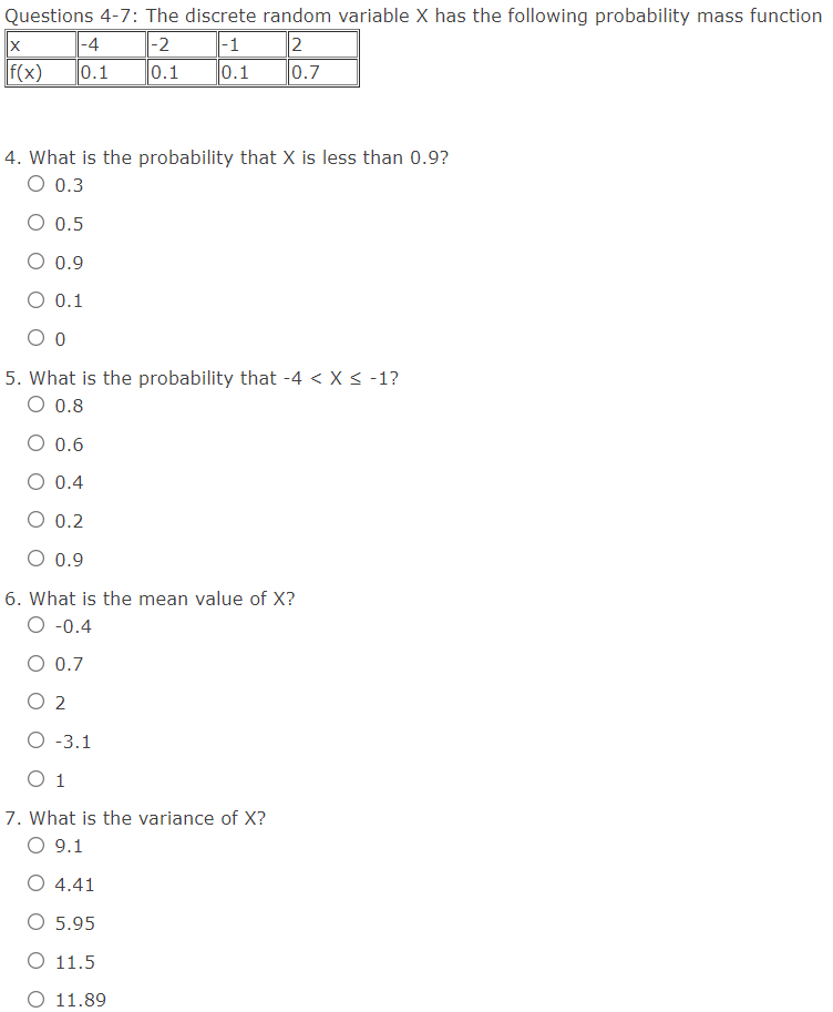  Questions 4?: The discrete random variable X has the following probability