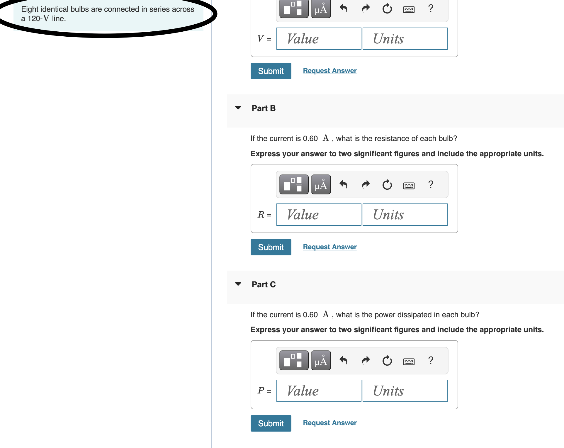 the appropriate units. V2000 = Value Units Submit Request AnswerV PartA How
