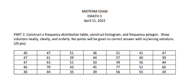  MIDTERM EXAM EMATH 3 April 11, 2022 PART 2. Construct a
