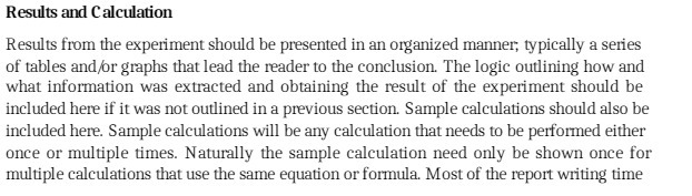 Results and Calculation Results from the experiment should be presented in