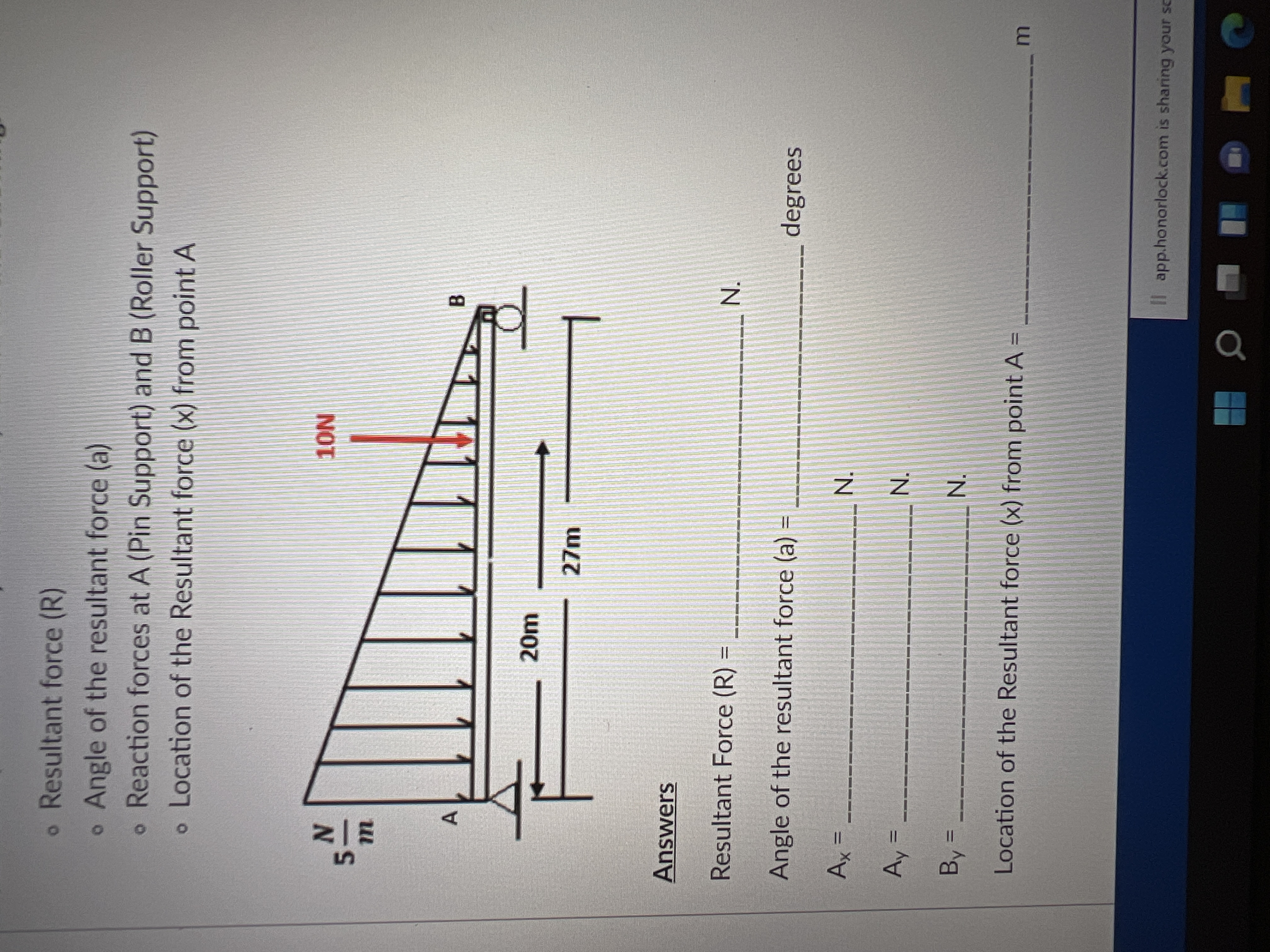 The static system below, determine the following result in force angle of