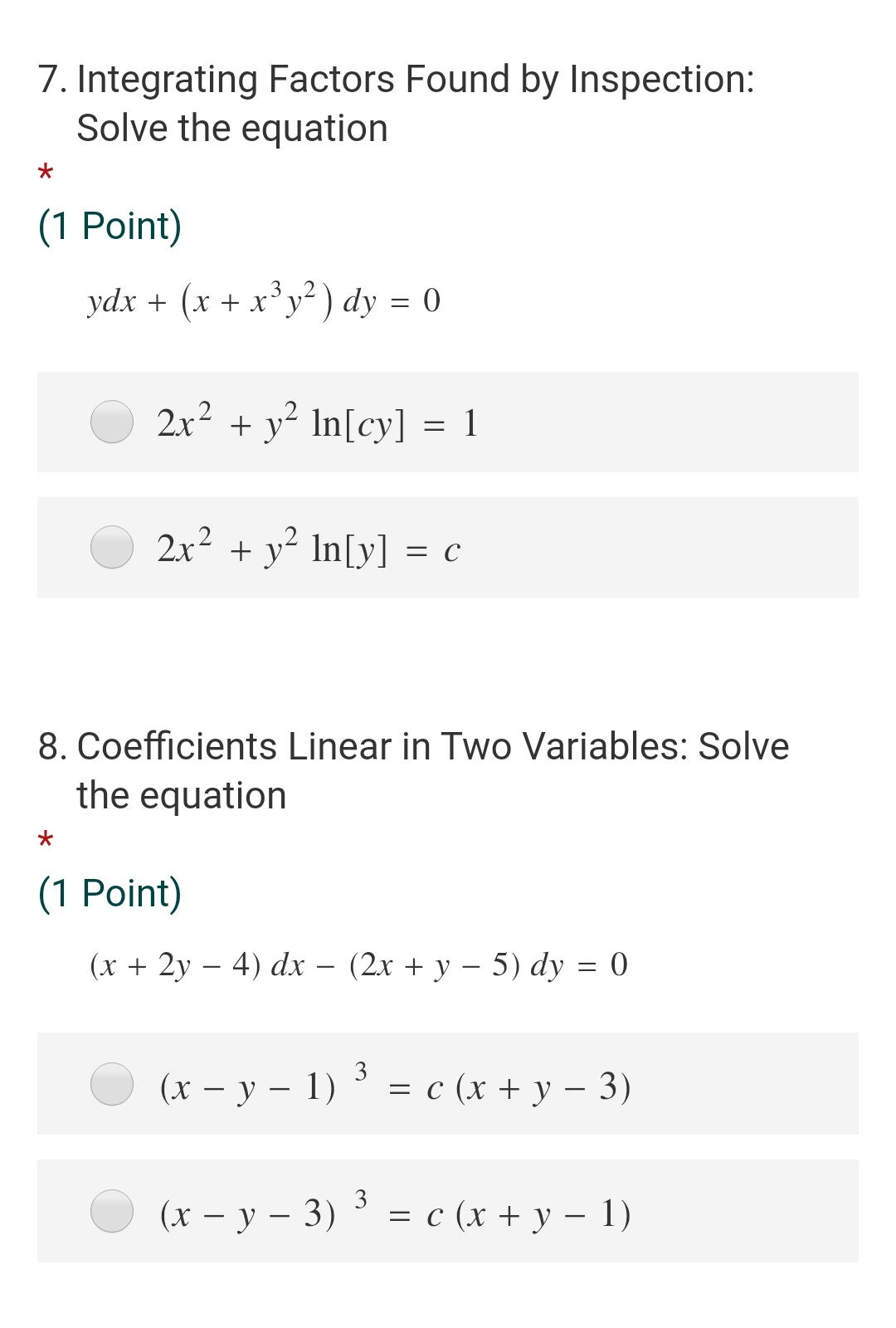 Two Variables: Solve the equation * (1 Point) (2x + 3y -