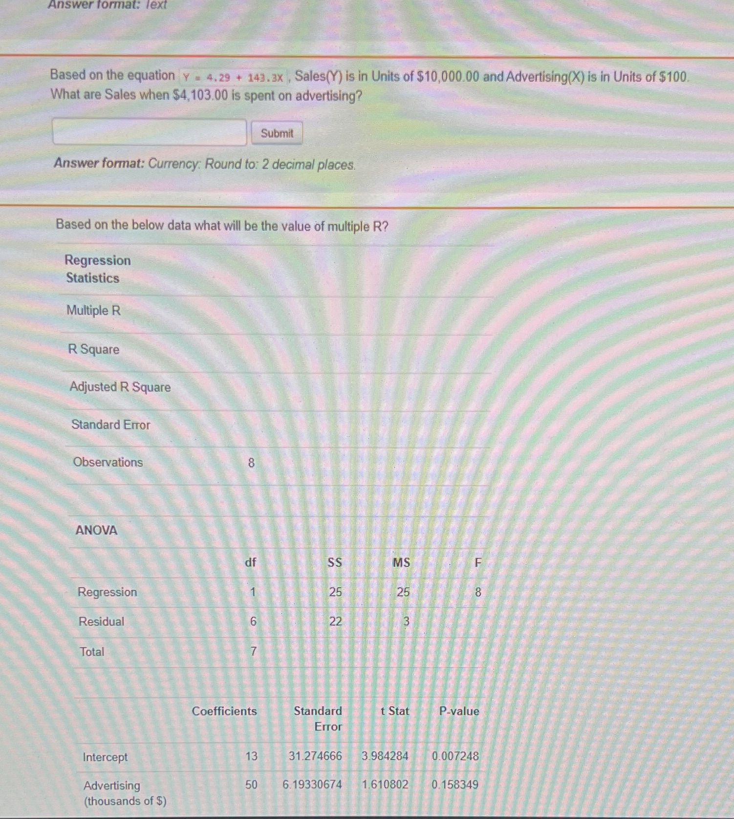  Answer t Text Based on the equation Y - 4.29 +