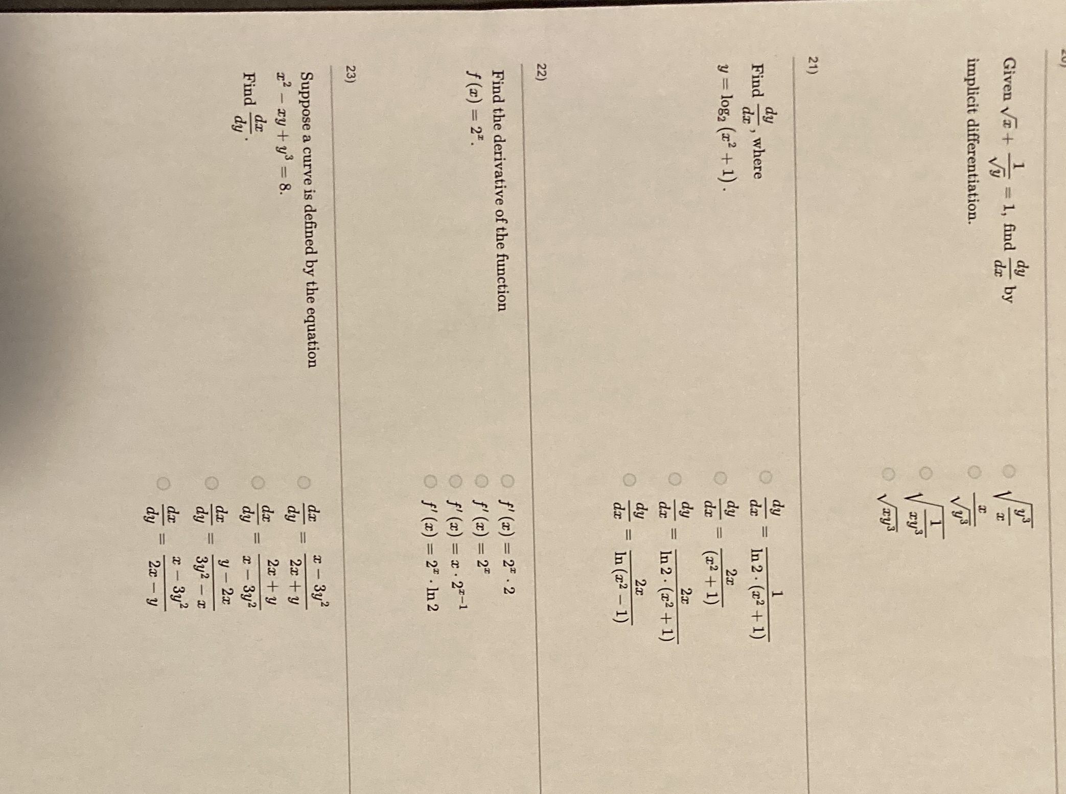 Given Va Vy = 1, find - by O implicit differentiation.