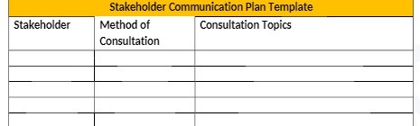 StakeholderCommunication Plan Template Stakeholder Method of Consultation Consultation Topics