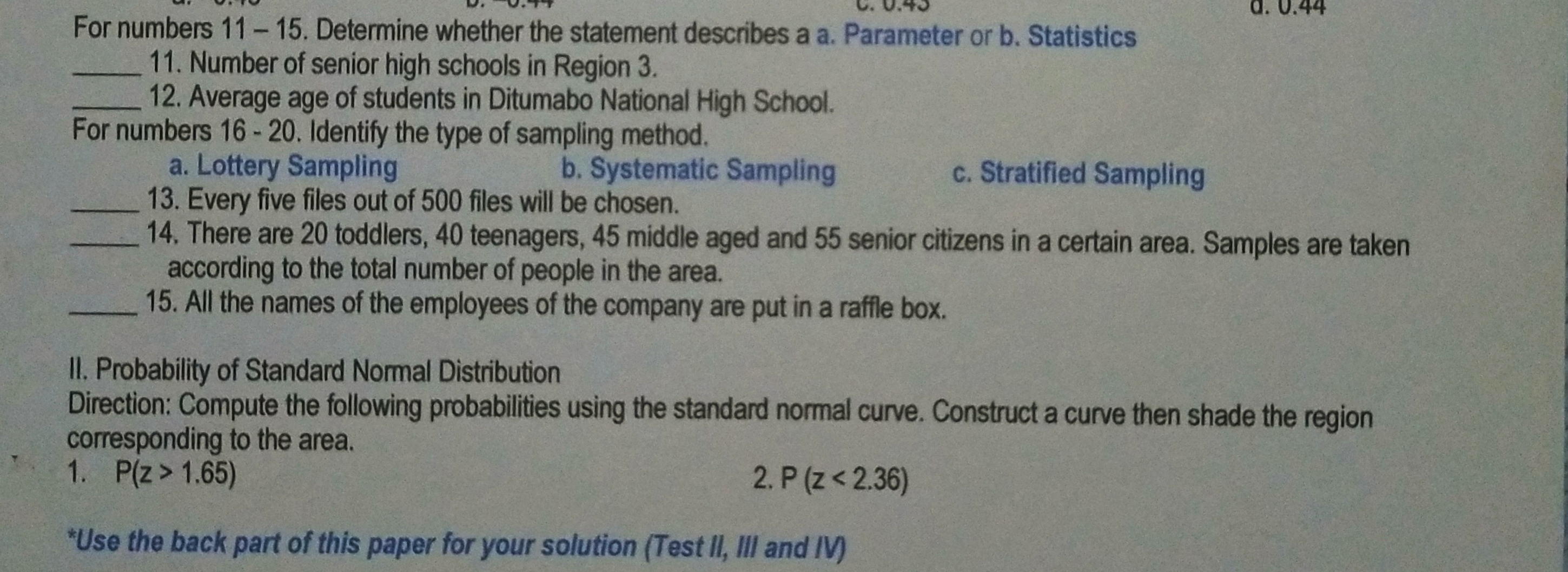 Activity 1 a. 0.44 For numbers 11 - 15. Determine whether the