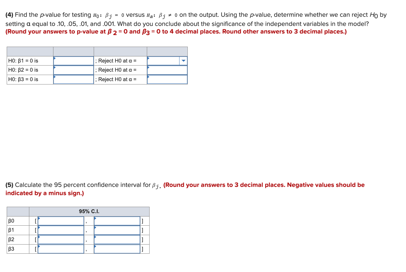 in the below table to do ($) through (6) for each of