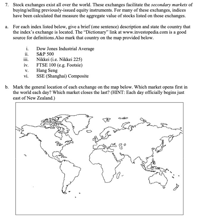  7. Stock exchanges exist all over the world. These exchanges facilitate