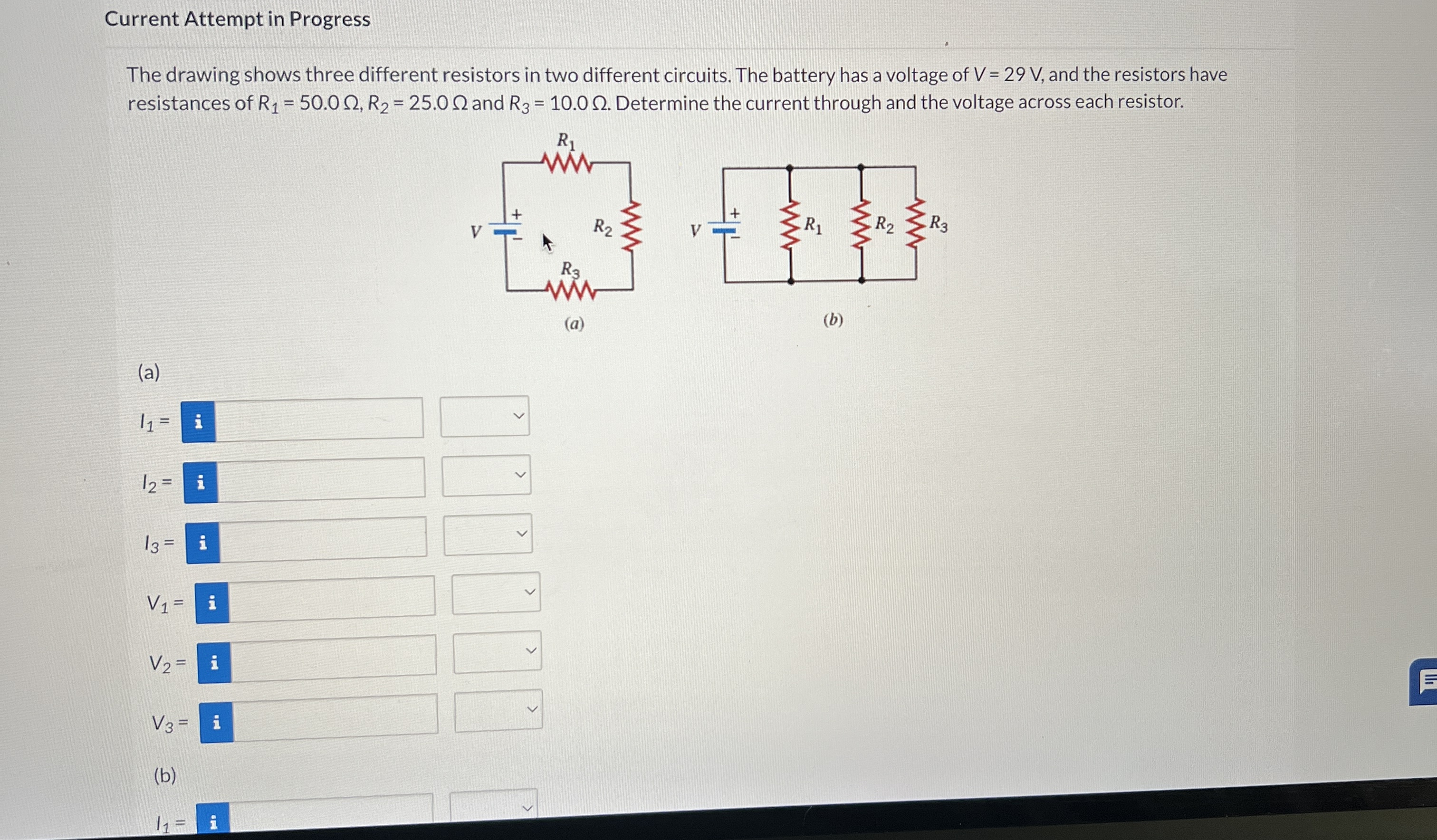 Current Attempt in Progress The drawing shows three different resistors in