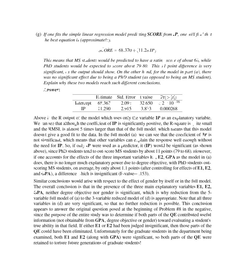  (@) If one fits the simple linear regression model predi :ting