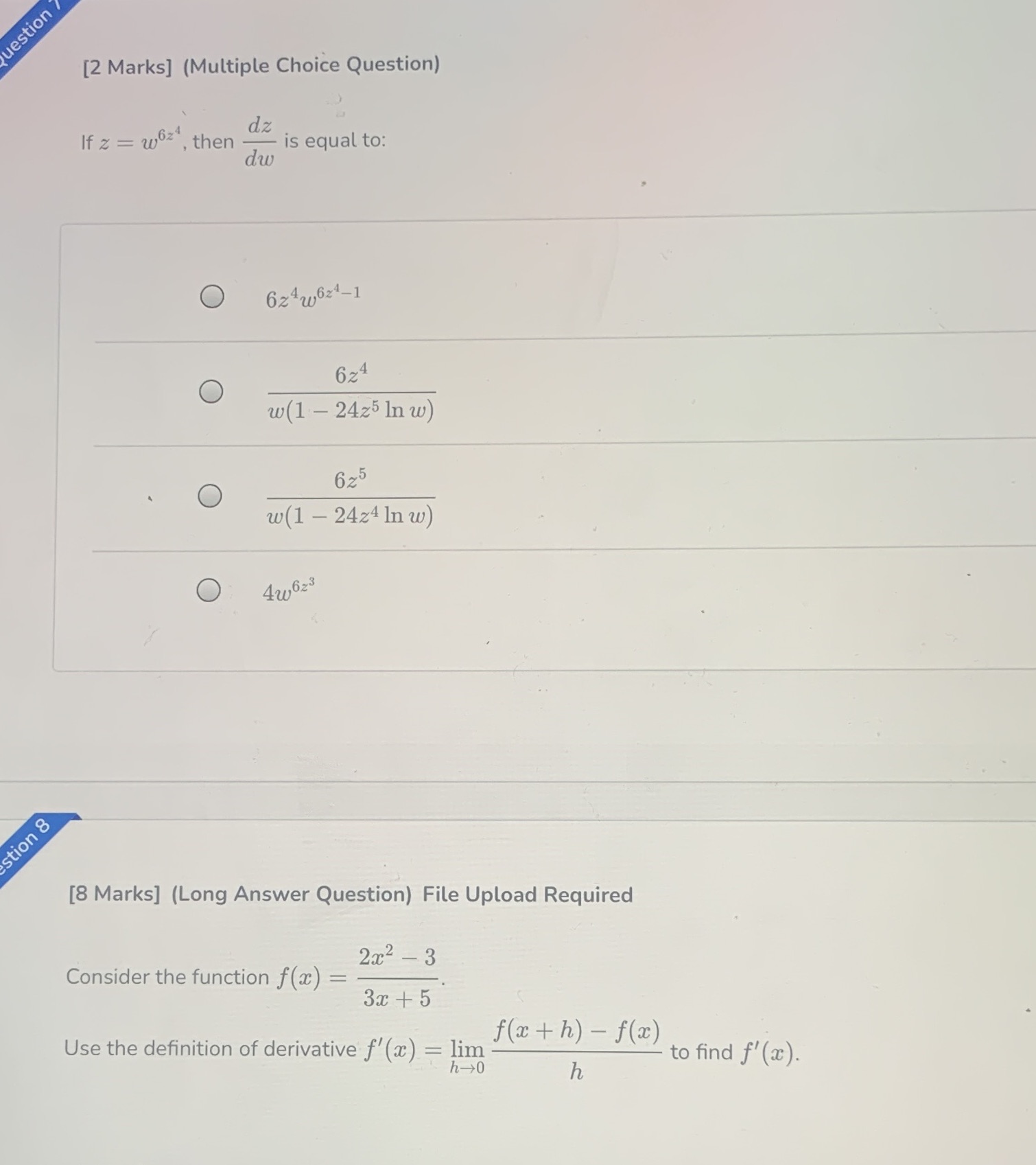  uestion [2 Marks] (Multiple Choice Question) If z = 2624 oz