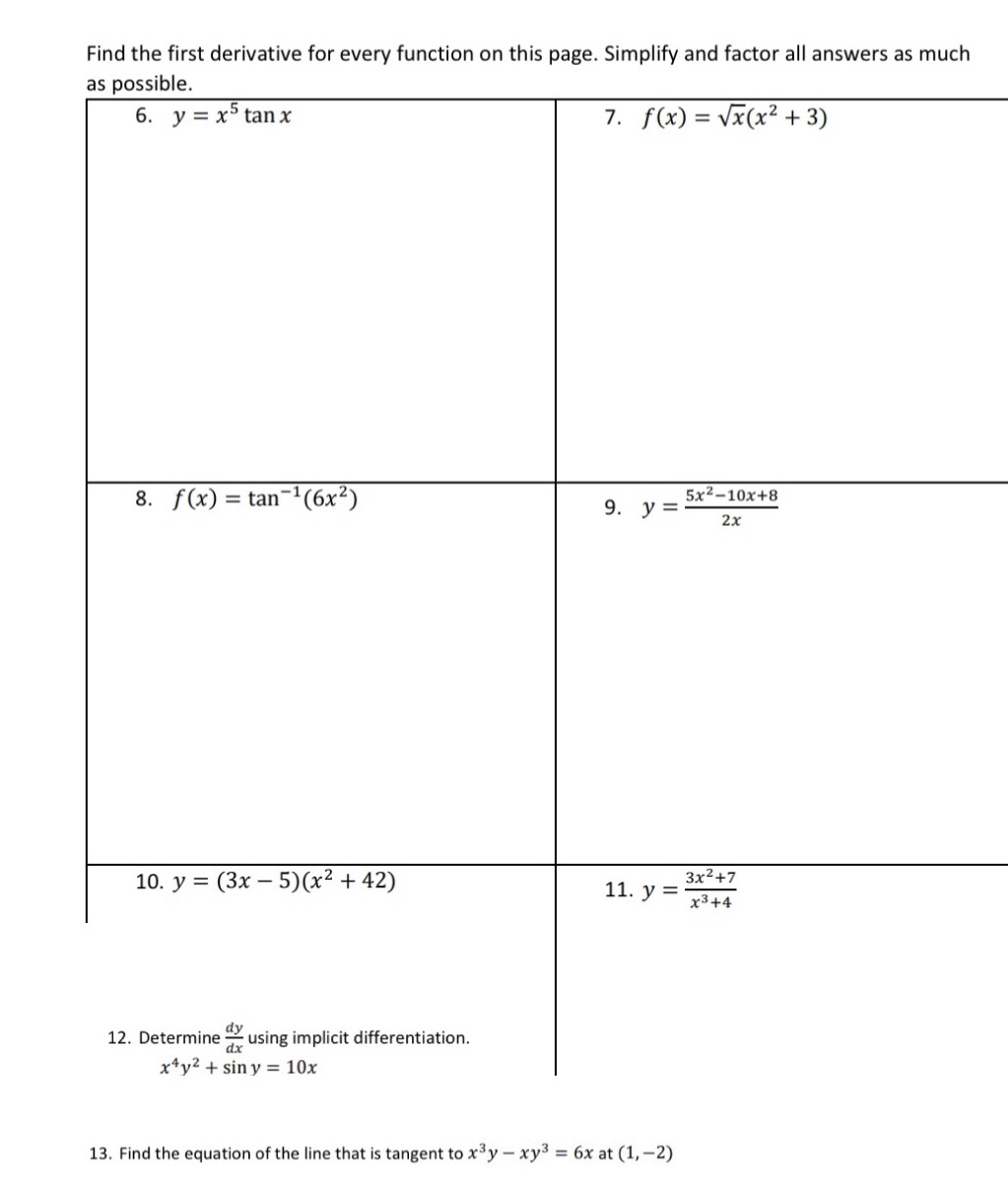 Find the first derivative for every function on this page. Simplify