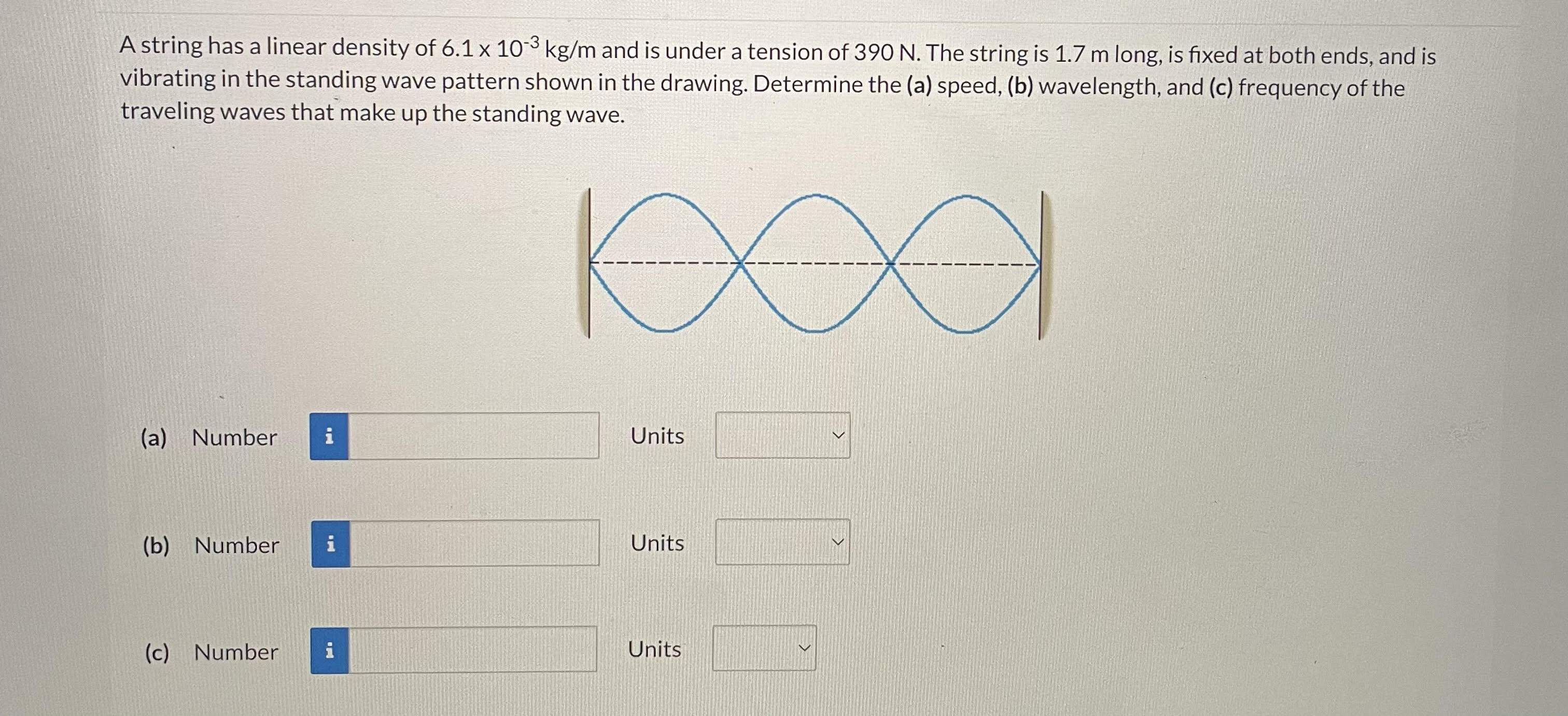  A string has a linear density of 6.1 x 10-3 kg/m