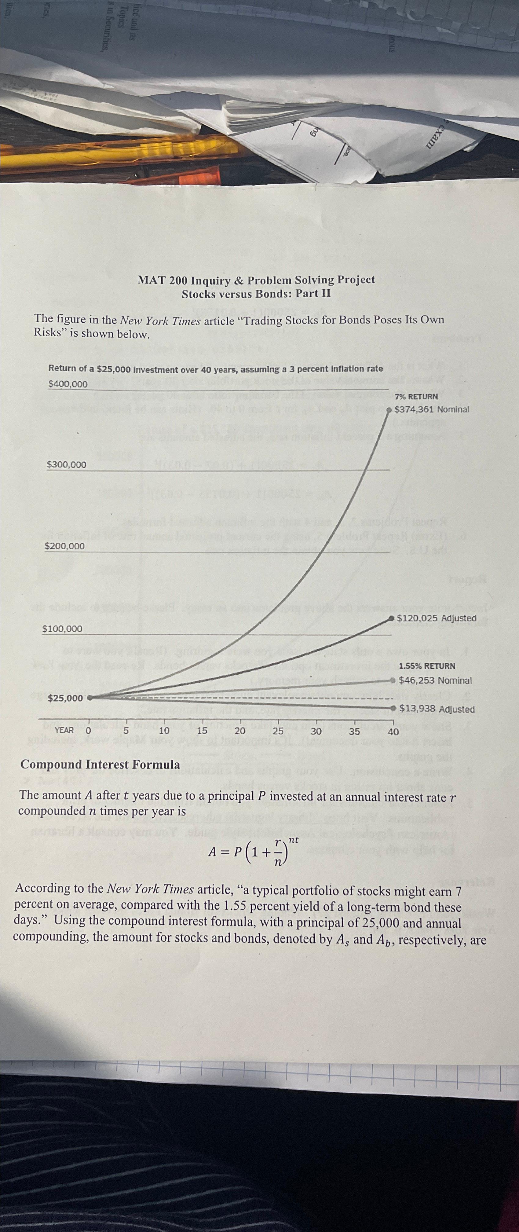  MAT 200 Inquiry & Problem Solving Project Stocks versus Bonds: Part