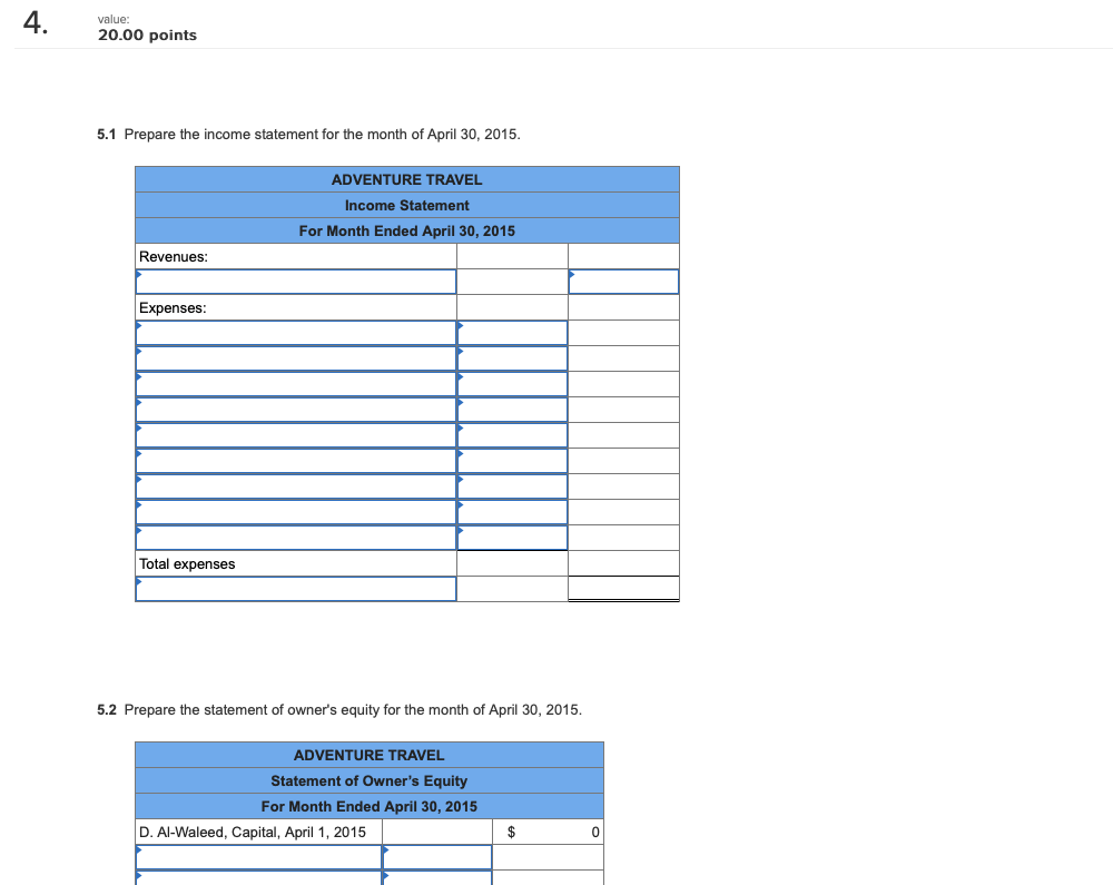 chart of accounts order given in the question.) ADVENTURE TRAVEL Post-Closing Trial