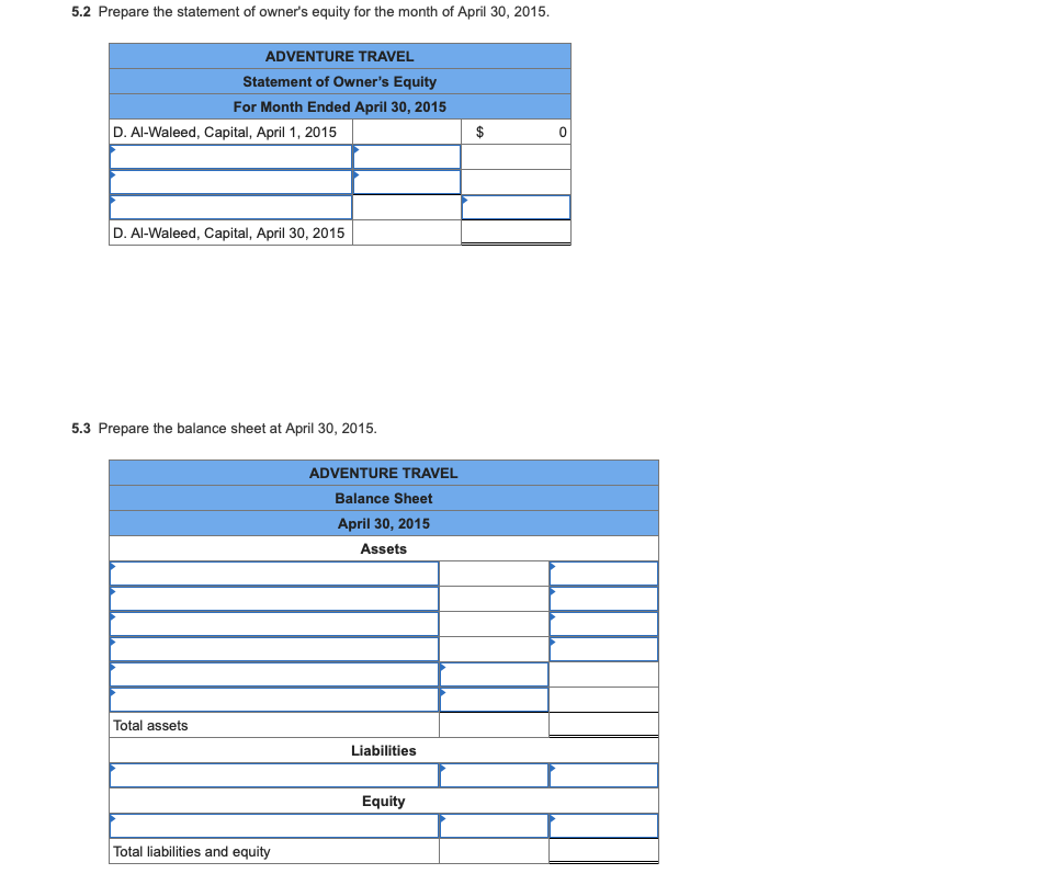 Balance April 30, 2015 Account Title Debit Credit (The following information applies