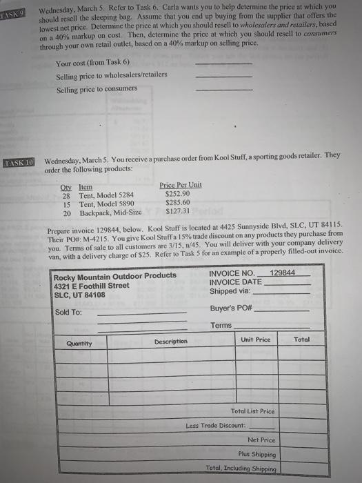  please help TISK 9 Wednesday, March 5. Refer to Task 6.