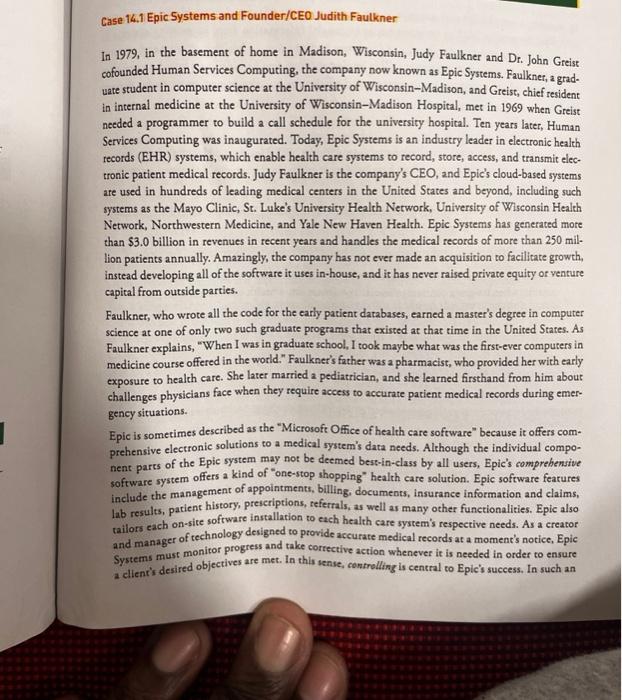  I need some assistance/help solving Case 14.1, question 3 Case 14.1
