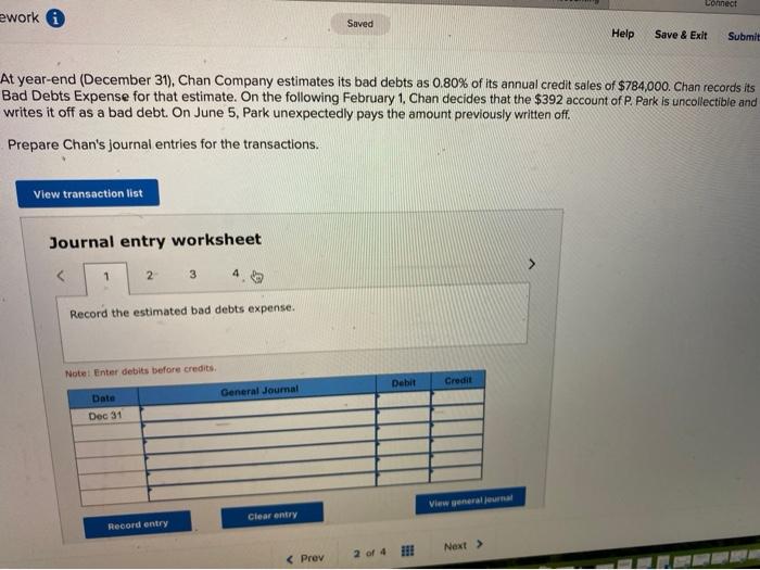 Lonnect ework Saved Help Save & Exit Submit At year-end (December
