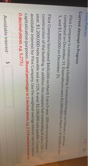  -12 E view Policies Current Attempt in Progress Flint Company is