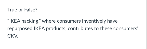 True or False? "IKEA hacking," where consumers inventively have repurposed IKEA products,