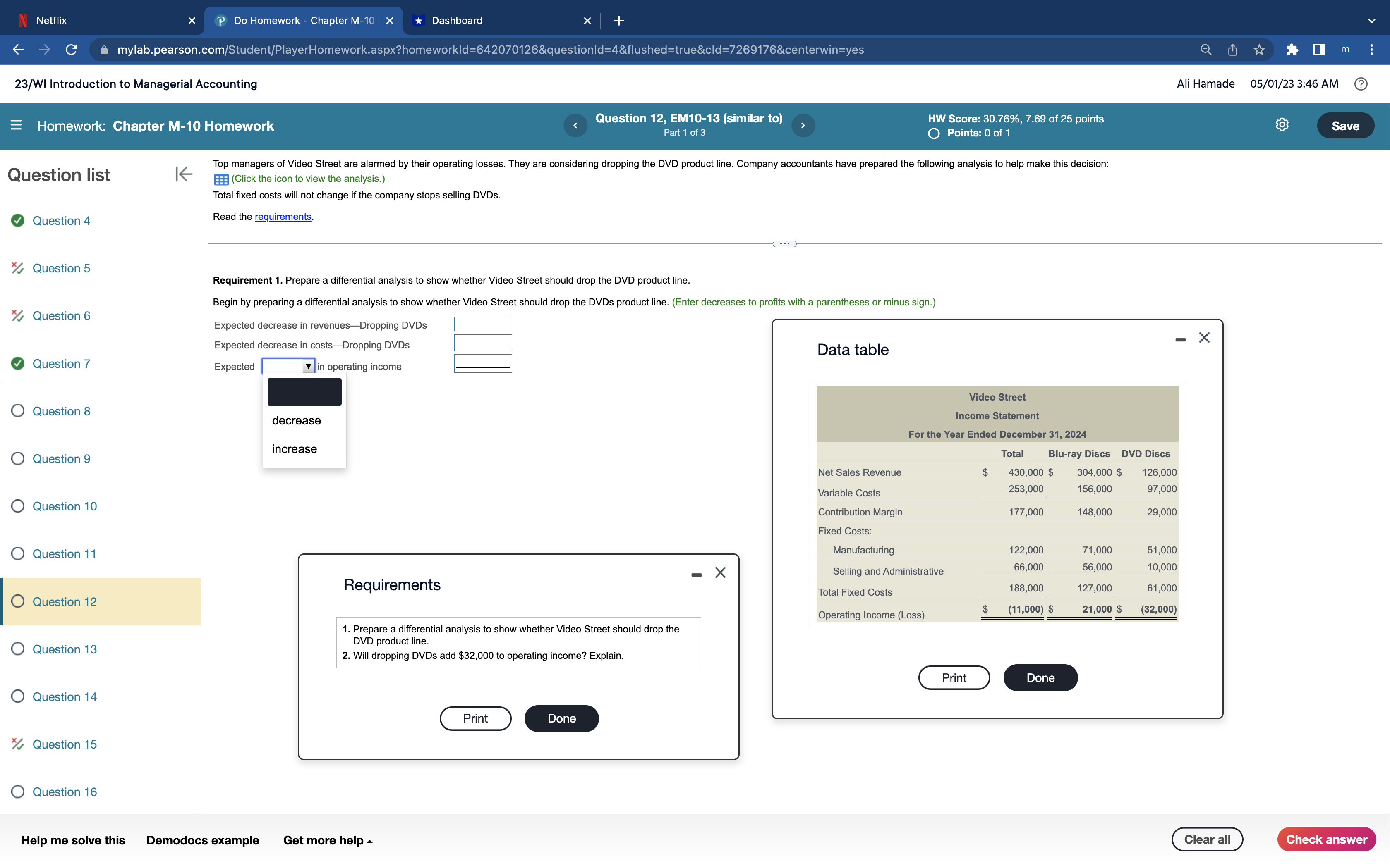 N Netflix X P Do Homework - Chapter M-10 x Dashboard