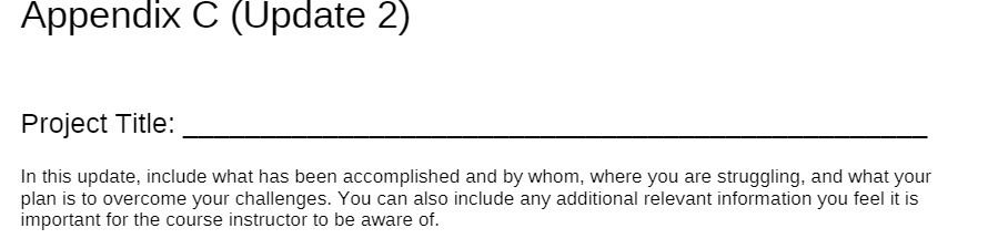 Appendix C (Update 2) Project Title: In this update: include what