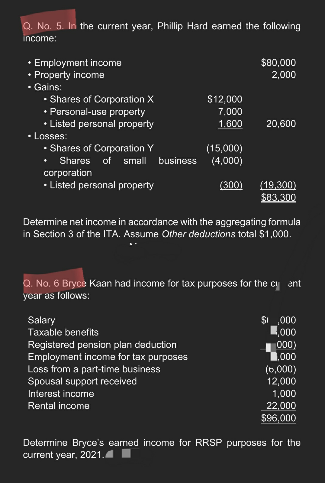 Answer in type written please Q. No. 5. It. the current year,