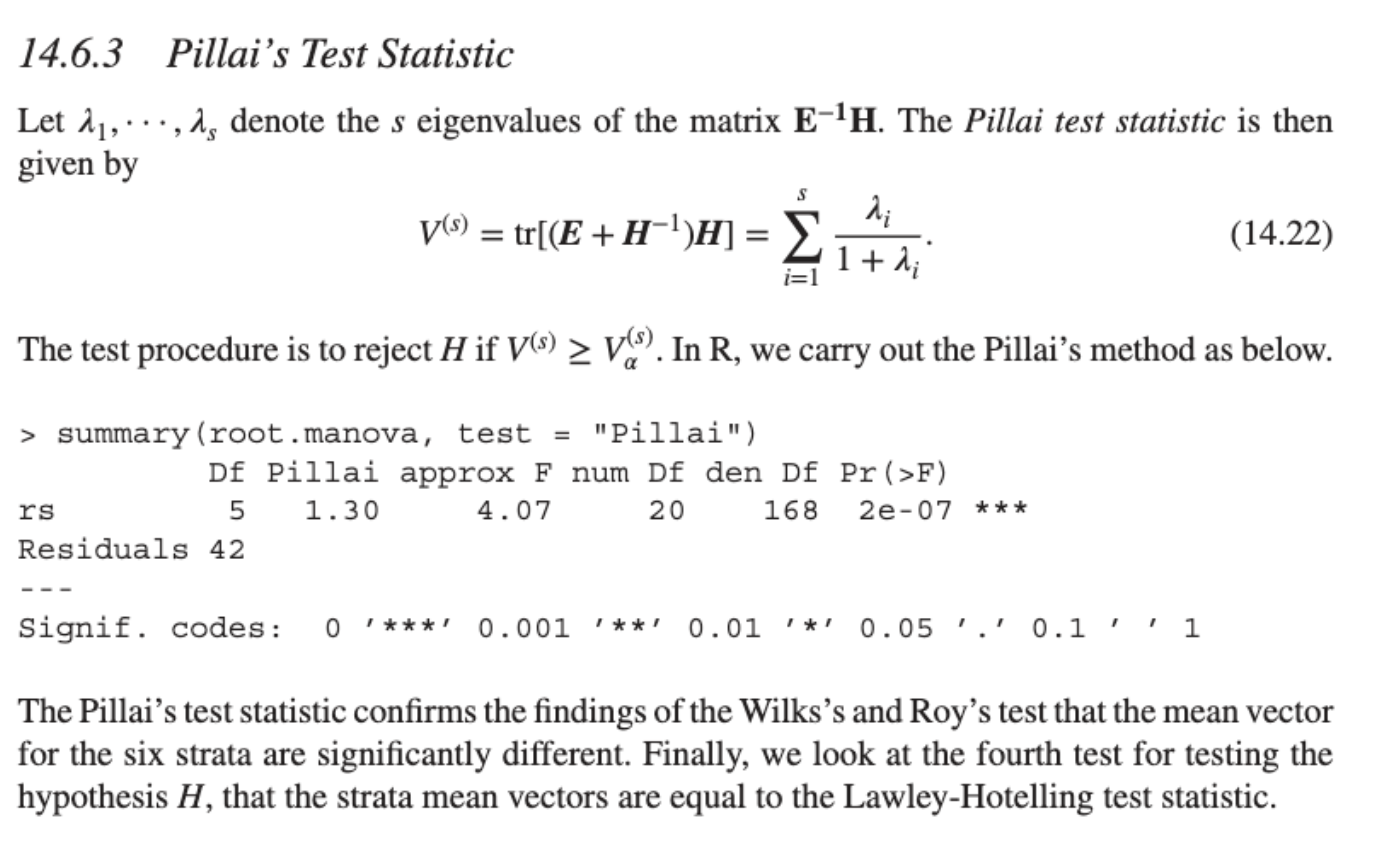 exercise for the Pillai and Lawley-Hotelling tests respec- tively given in Equations